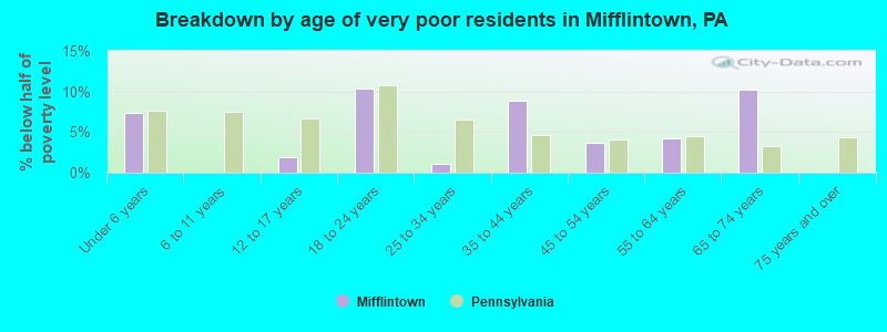 Breakdown by age of very poor residents in Mifflintown, PA