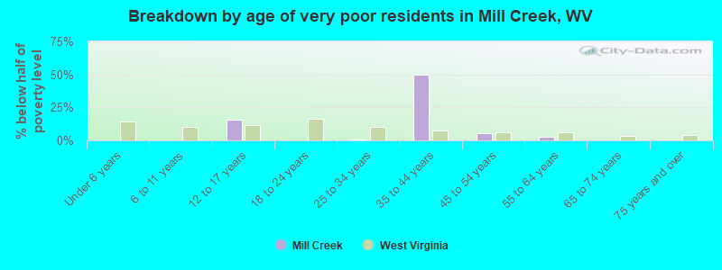 Breakdown by age of very poor residents in Mill Creek, WV