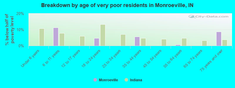 Breakdown by age of very poor residents in Monroeville, IN