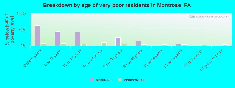 Breakdown by age of very poor residents in Montrose, PA
