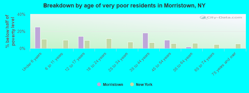 Breakdown by age of very poor residents in Morristown, NY
