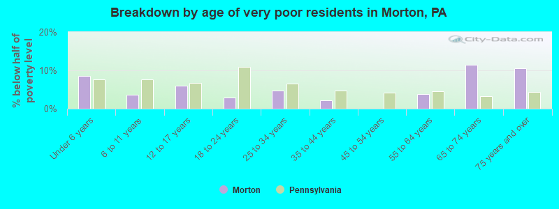 Breakdown by age of very poor residents in Morton, PA