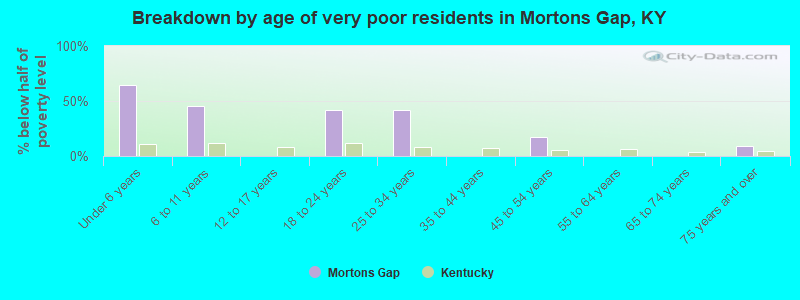 Breakdown by age of very poor residents in Mortons Gap, KY