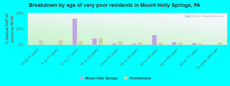 Breakdown by age of very poor residents in Mount Holly Springs, PA