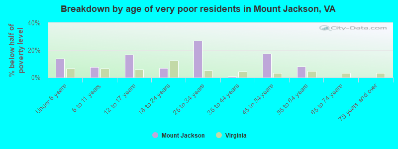 Breakdown by age of very poor residents in Mount Jackson, VA