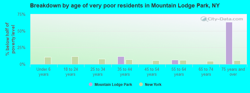 Breakdown by age of very poor residents in Mountain Lodge Park, NY