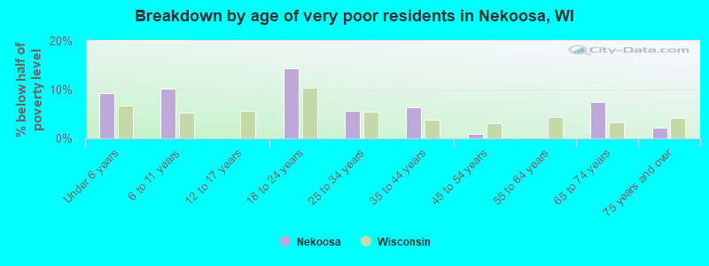 Breakdown by age of very poor residents in Nekoosa, WI