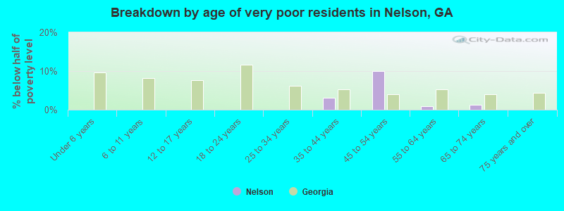 Breakdown by age of very poor residents in Nelson, GA