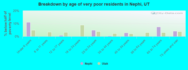 Breakdown by age of very poor residents in Nephi, UT