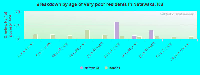 Breakdown by age of very poor residents in Netawaka, KS