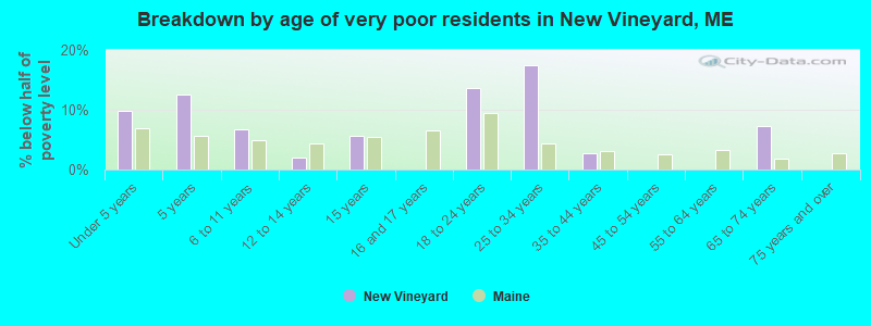Breakdown by age of very poor residents in New Vineyard, ME