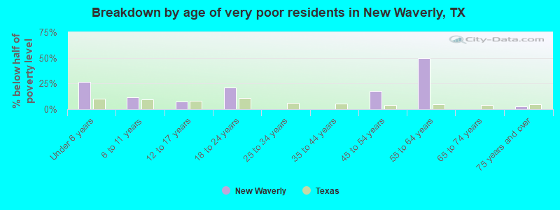 Breakdown by age of very poor residents in New Waverly, TX