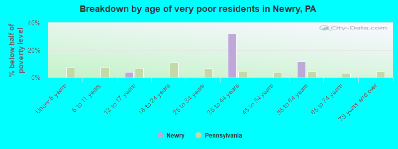 Breakdown by age of very poor residents in Newry, PA