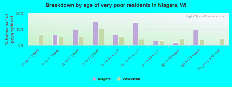 Breakdown by age of very poor residents in Niagara, WI