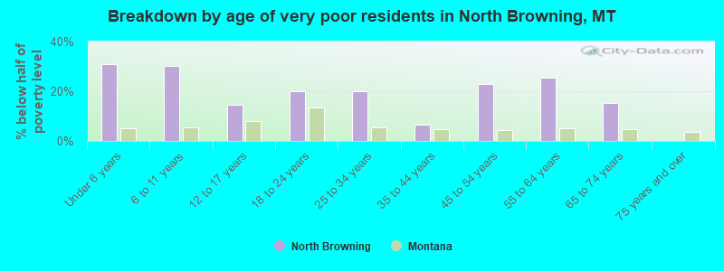 Breakdown by age of very poor residents in North Browning, MT