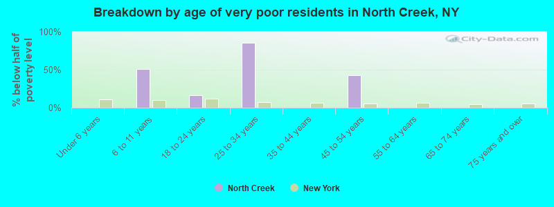 Breakdown by age of very poor residents in North Creek, NY