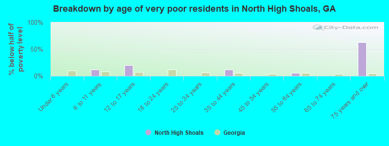 Breakdown by age of very poor residents in North High Shoals, GA