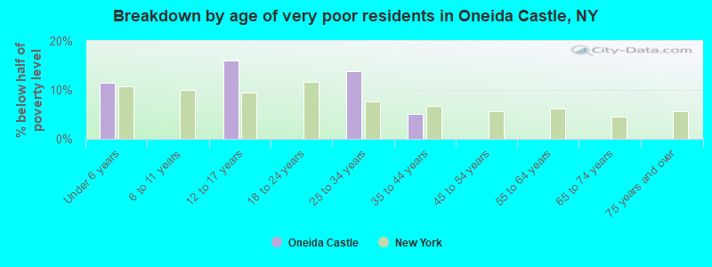 Breakdown by age of very poor residents in Oneida Castle, NY