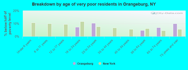 Breakdown by age of very poor residents in Orangeburg, NY