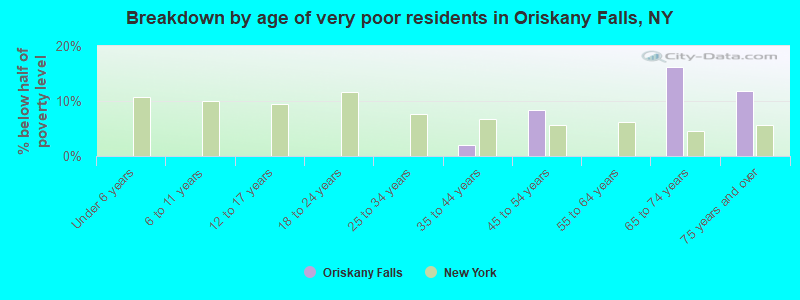 Breakdown by age of very poor residents in Oriskany Falls, NY