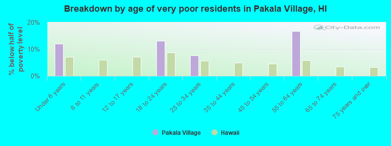 Breakdown by age of very poor residents in Pakala Village, HI