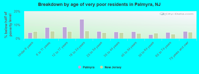 Breakdown by age of very poor residents in Palmyra, NJ