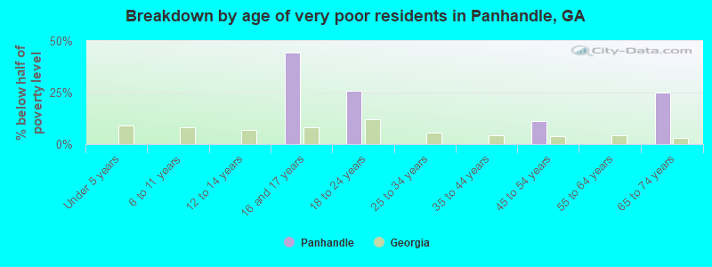 Breakdown by age of very poor residents in Panhandle, GA