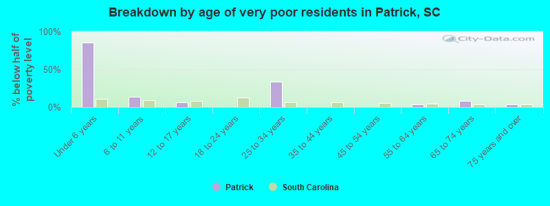 Breakdown by age of very poor residents in Patrick, SC