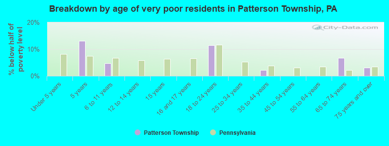 Breakdown by age of very poor residents in Patterson Township, PA