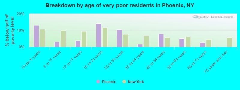 Breakdown by age of very poor residents in Phoenix, NY