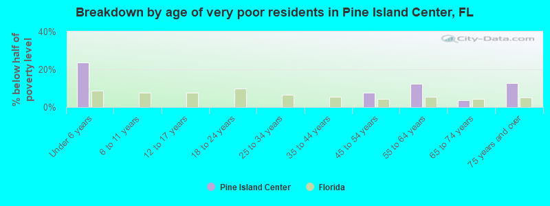 Breakdown by age of very poor residents in Pine Island Center, FL