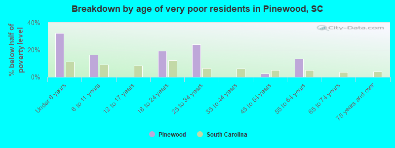 Breakdown by age of very poor residents in Pinewood, SC