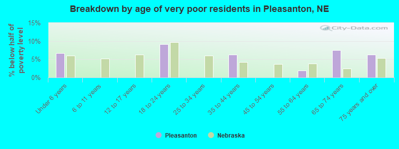 Breakdown by age of very poor residents in Pleasanton, NE