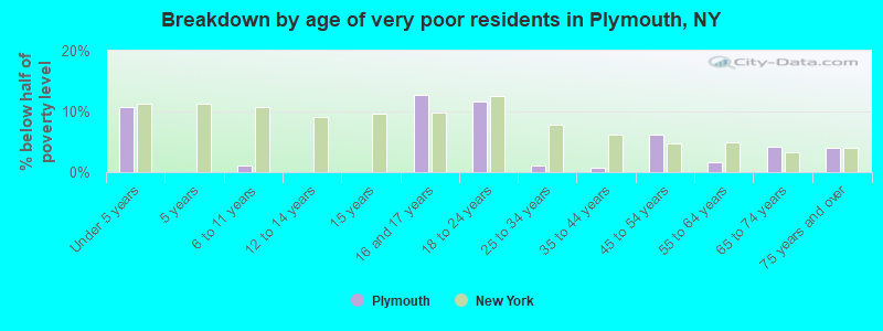 Breakdown by age of very poor residents in Plymouth, NY