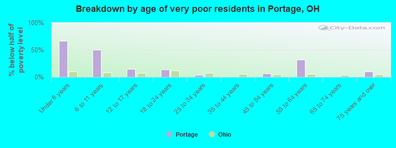 Breakdown by age of very poor residents in Portage, OH