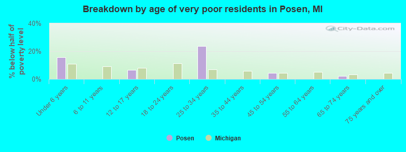 Breakdown by age of very poor residents in Posen, MI
