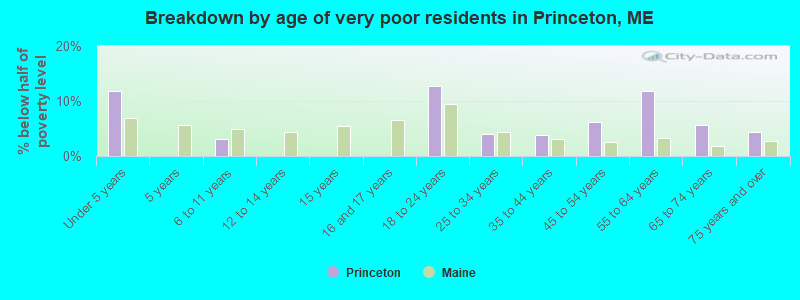 Breakdown by age of very poor residents in Princeton, ME
