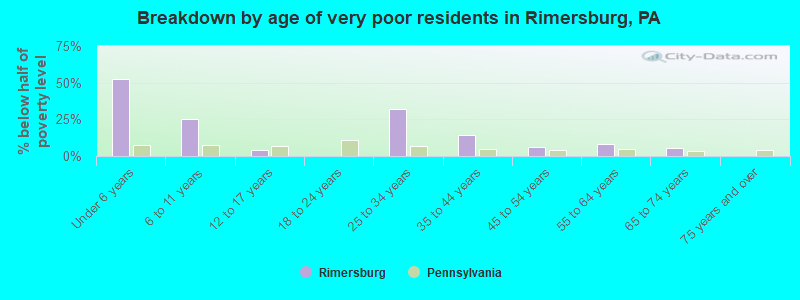 Breakdown by age of very poor residents in Rimersburg, PA