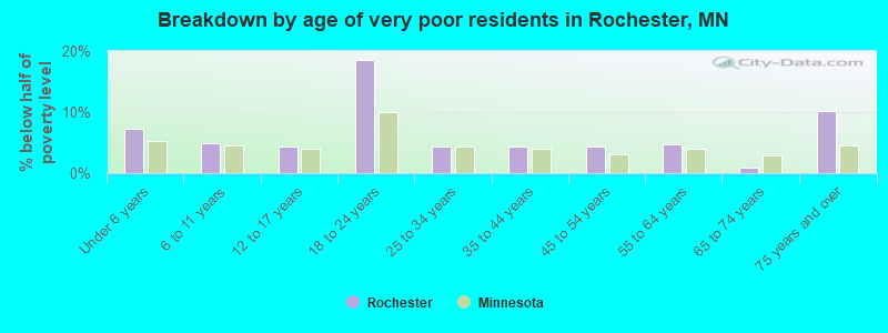 Breakdown by age of very poor residents in Rochester, MN
