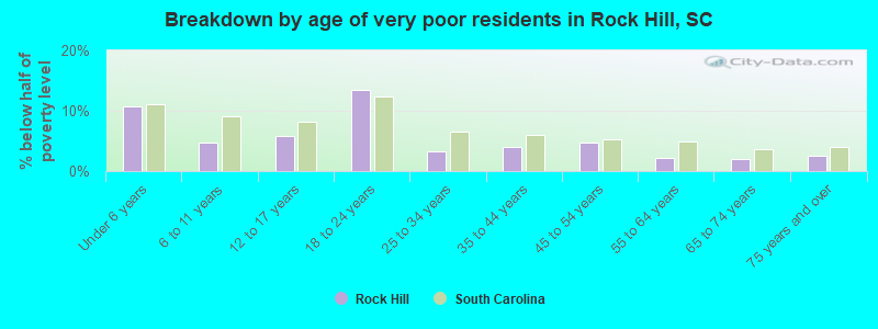 Breakdown by age of very poor residents in Rock Hill, SC