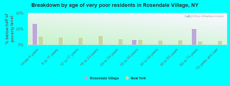 Breakdown by age of very poor residents in Rosendale Village, NY