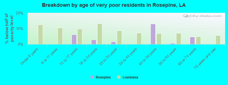 Breakdown by age of very poor residents in Rosepine, LA
