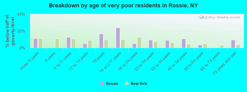 Breakdown by age of very poor residents in Rossie, NY