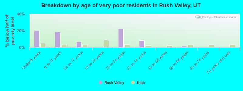 Breakdown by age of very poor residents in Rush Valley, UT