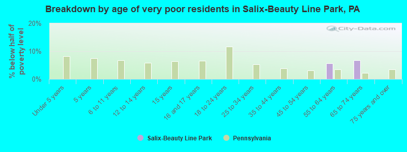 Breakdown by age of very poor residents in Salix-Beauty Line Park, PA