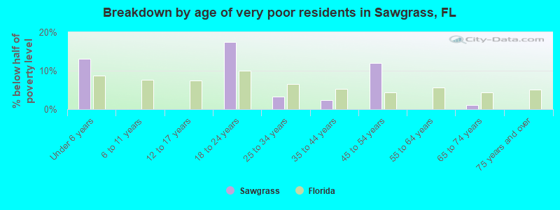 Breakdown by age of very poor residents in Sawgrass, FL