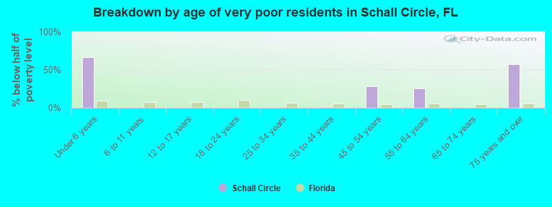 Breakdown by age of very poor residents in Schall Circle, FL