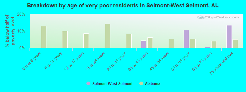 Breakdown by age of very poor residents in Selmont-West Selmont, AL