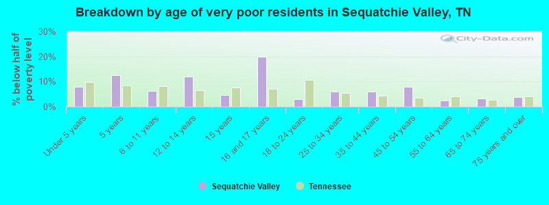 Breakdown by age of very poor residents in Sequatchie Valley, TN