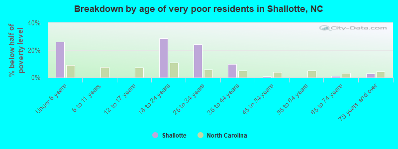 Breakdown by age of very poor residents in Shallotte, NC